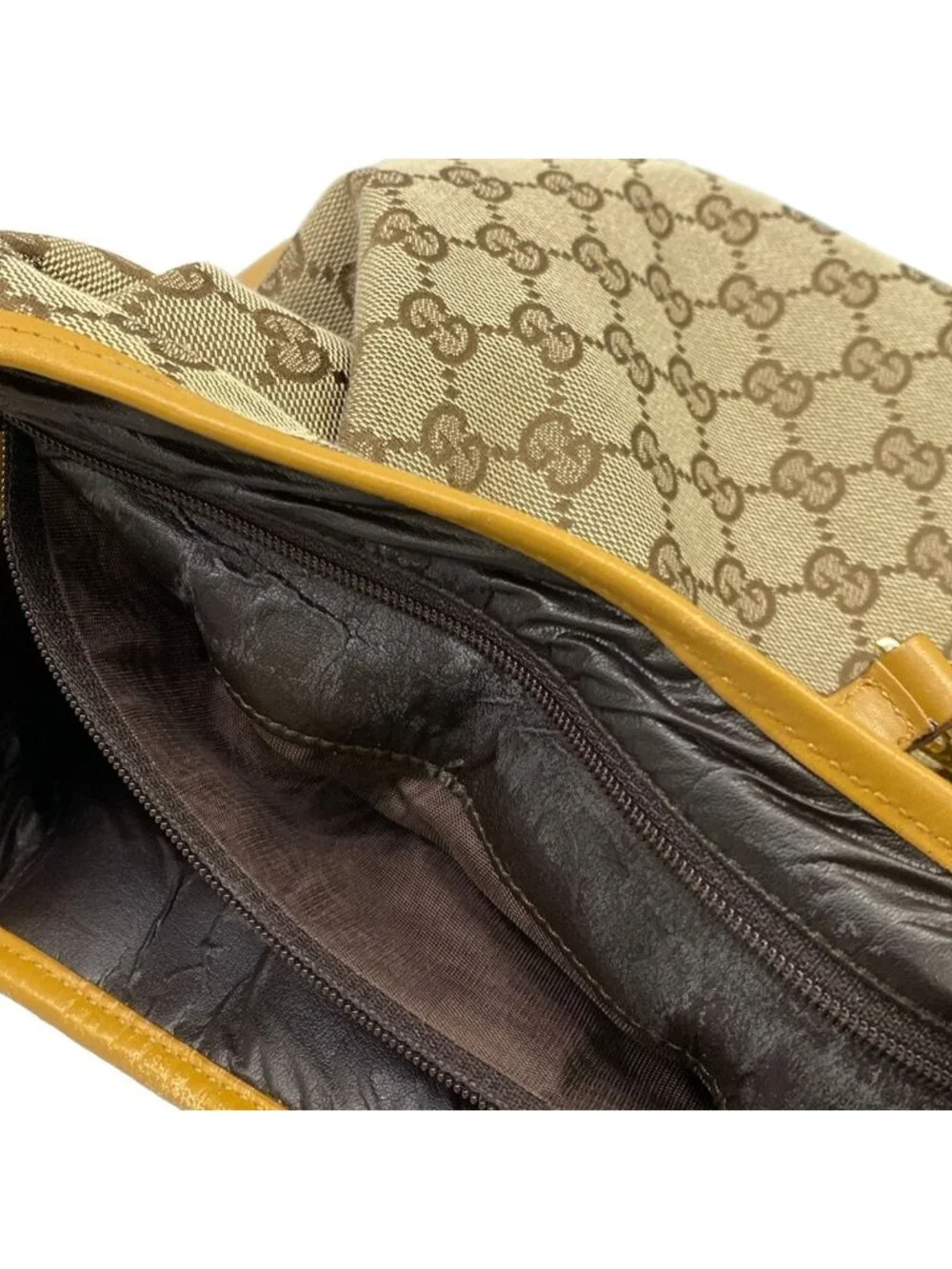 Gucci Shoulder Bag Dark Brown Beige Red Leather - Picture 13 of 15